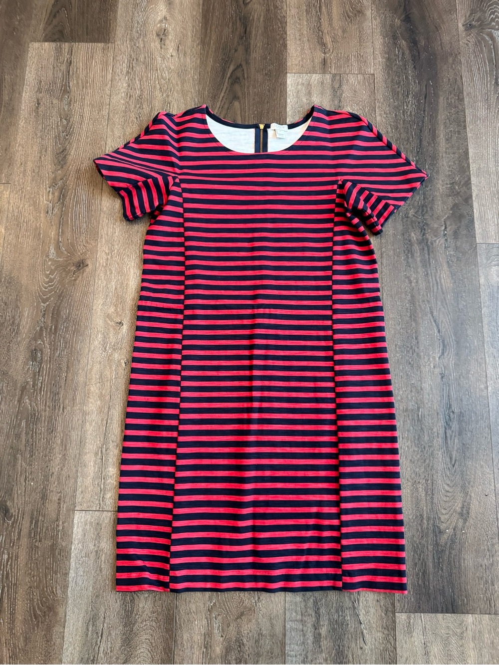 J. Crew Red and Navy Striped Short Sleeve Dress Women’s Size Small